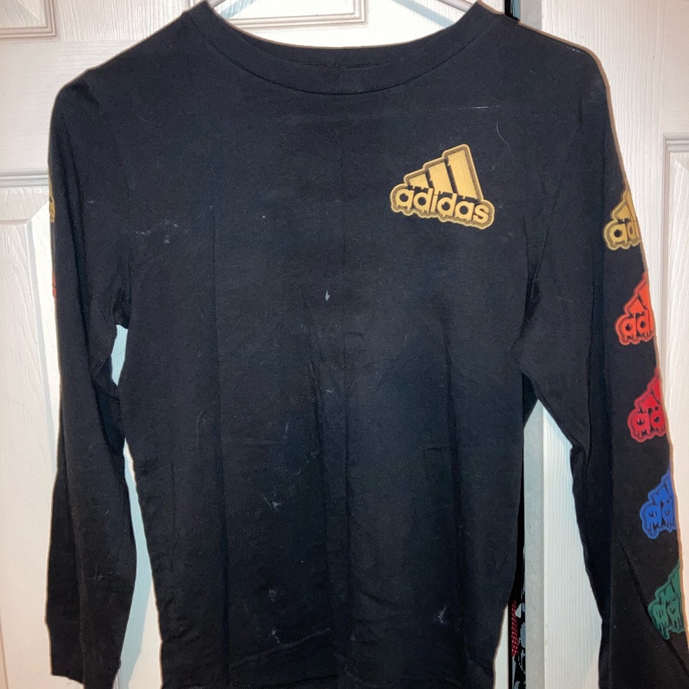 Adidas Kids Black Long Sleeve Tee with Multicolor Logo